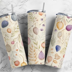 folk art  flowers pattern 20oz sublimation tumbler design, floral blooms 9.2 x 8.3” straight tumbler wrap PNG