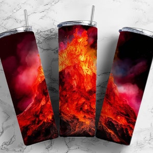 Volcano eruption volcanic lava flow 20oz sublimation tumbler design, Colorful Landscape  9.2 x 8.3” straight tumbler wrap PNG