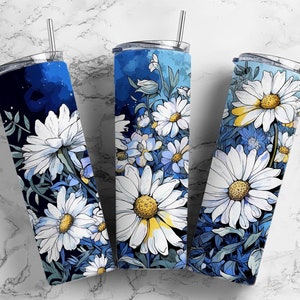 Daisy White 20oz sublimation tumbler design, Garden Landscape 9.2 x 8.3” straight tumbler wrap PNG