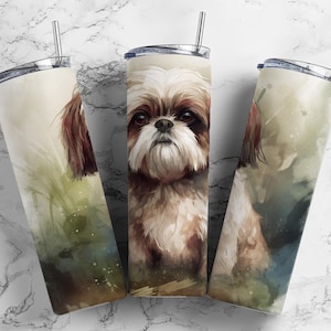 Lhasa apso 20oz sublimation tumbler design, cute pup 9.2 x 8.3” straight tumbler wrap PNG