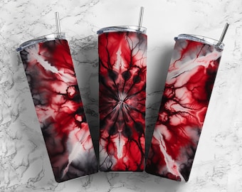 tie dye 20oz sublimation tumbler design, red white black 9.2 x 8.3” straight tumbler wrap PNG