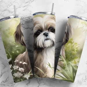 shih tzu 20oz sublimation tumbler design, cute pup 9.2 x 8.3” straight tumbler wrap PNG