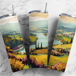 Diseño de vaso de sublimación de 20 oz con paisaje de tierras de cultivo, vaso recto de 9,2 x 8,3&quot; con lago de montaña PNG