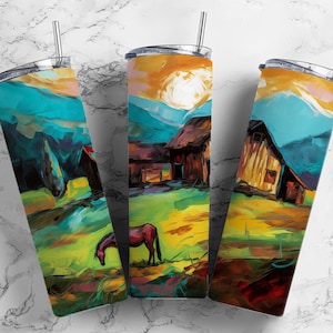 Horse Barn Sunset 20oz Tumbler Sublimation Design (PNG)