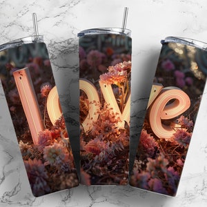 love lights  20oz sublimation tumbler design,  flowers floral  9.2 x 8.3” straight tumbler wrap PNG