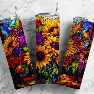florale Sonnenblume 20 Unzen Sublimationsbecher Design, gelbe Blumen 9,2 x 8,3 ”gerade Becherverpackung PNG