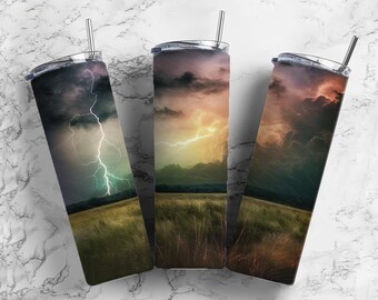afternoon thunder 20oz sublimation tumbler design, storm lightning 9.2 x 8.3” straight tumbler wrap PNG