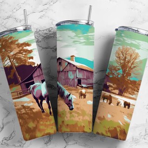 paardenboerderij 20oz sublimatiebekerontwerp, liggend 9,2 x 8,3&quot; rechte bekerwikkel, png PNGEgg
