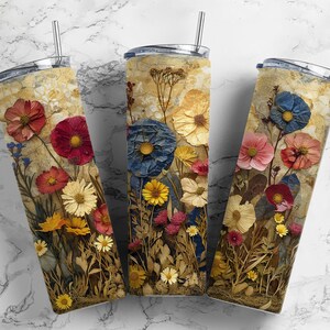 Dried flowers cottage core   20oz sublimation tumbler design, spring autumn   9.2 x 8.3” straight tumbler wrap PNG