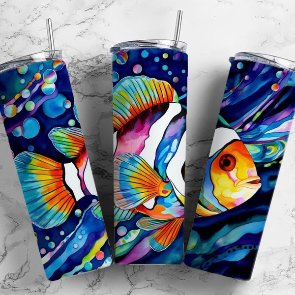 clown fish 20oz sublimation tumbler design, ocean life 9.2 x 8.3” straight tumbler wrap PNG