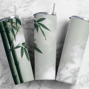 bamboo green  20oz sublimation tumbler design, white background  9.2 x 8.3” straight tumbler wrap PNG