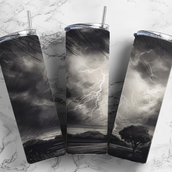 Lightning Thunderstorm 20oz sublimation tumbler design, Night time storm 9.2 x 8.3” straight tumbler wrap PNG