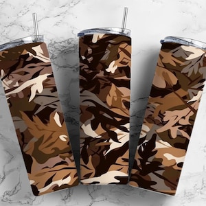 camo forest 20oz sublimation tumbler design, green brown camouflage 9.2 x 8.3” straight tumbler wrap PNG