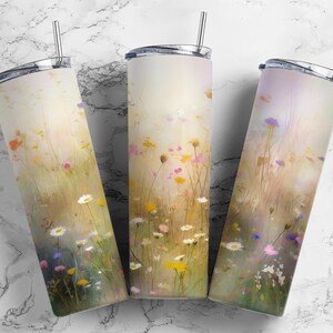 Prairie flowers 20oz sublimation tumbler design, detailed floral 9.2 x 8.3” straight tumbler wrap PNG
