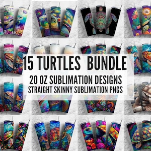 15 TURTLE  Bundle Tumbler Wrap PNG Bundle, Tumbler Bundle, 20oz Straight Tumbler, alcohol ink watercolor  Tumbler Wrap, Digital Download