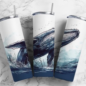 Whale Breaching 20oz sublimation tumbler design, humpback ocean 9.2 x 8.3” straight tumbler wrap PNG