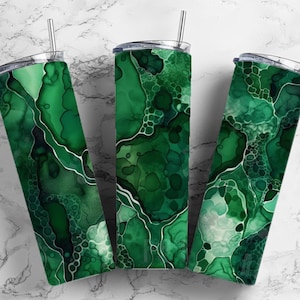 Marble pattern 20oz sublimation tumbler design, Green white 9.2 x 8.3” straight tumbler wrap PNG