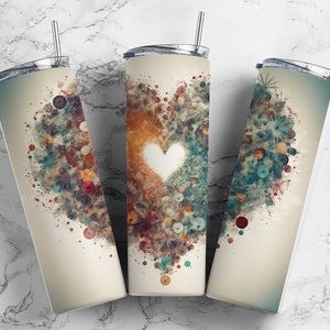 love heart flowers  20oz sublimation tumbler design, floral detail  9.2 x 8.3” straight tumbler wrap