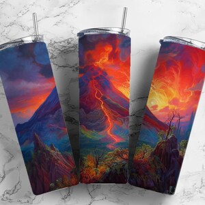 volcanic eruption 20oz sublimation tumbler design, volcano lava 9.2 x 8.3” straight tumbler wrap PNG