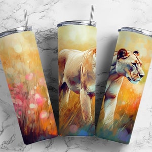 lioness Savannah  20oz sublimation tumbler design, floral  9.2 x 8.3” straight tumbler wrap PNG