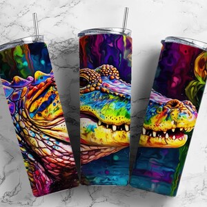 alligator reptile 20oz sublimation tumbler design, multicolours 9.2 x 8.3” straight tumbler wrap PNG