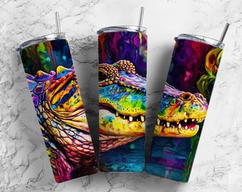 alligator reptile 20oz sublimation tumbler design, multicolours 9.2 x 8.3” straight tumbler wrap PNG