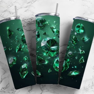 emerald green 20oz sublimation tumbler design, gem stones 9.2 x 8.3” straight tumbler wrap PNG
