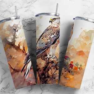 hawk falcon 20oz sublimation tumbler design, stylised painting 9.2 x 8.3” straight tumbler wrap PNG