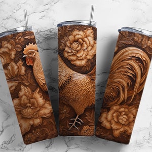 Met leer gesneden 20 oz sublimatiebekerontwerp, ROOSTER-bloemen 9,2 x 8,3&quot; rechte bekerwikkel, png