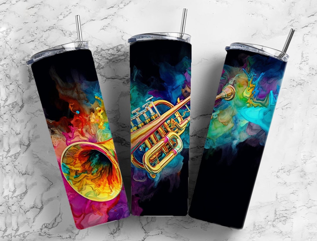 Trumpet Ink Box Trumpet Instrument 20oz Sublimation Tumbler Design, Alcohol Ink 9.2 X 8 ...
