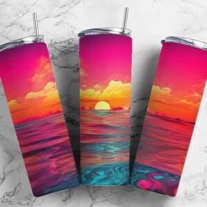 sunset sunrise 20oz sublimation tumbler design, ocean water sunset 9.2 x 8.3” straight tumbler wrap