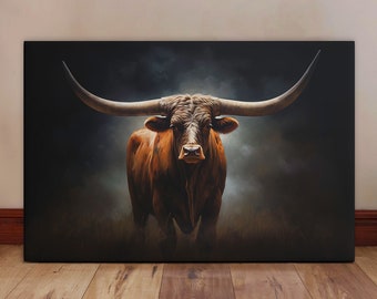 Texas Longhorn Canvas - Western Art - Longhorn Painting - Rustic Ranch Decor - Texas Wall Art - Cowboy Home Decor - Country Farmhouse Print
