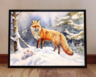 Fox in the Snow Poster – Fox Wall Art, Fox Hunting Wall Art, Winter Wildlife Wall Art for Cabin Rustic Home Decor