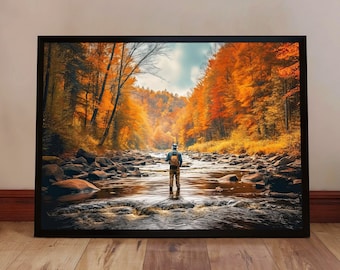 Fly Fishing on Rocky River - Fly Fishing Poster - Fly Fishing Wall Art - Fly Fishing Prints - Fly Fishing Art (Unframed)