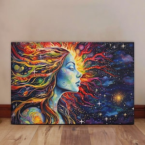 Psychedelic Goddess Canvas - Trippy Wall Art - Celestial Dreamscape Print - Cosmic Spiritual Artwork - Mystical Decor - Space Art Canvas