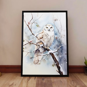 Snowy Owl Poster Print - Winter Bird Wall Art - Nature Wildlife Decor - Rustic Owl Artwork - Woodland Animal Print - Snowy Owl Painting