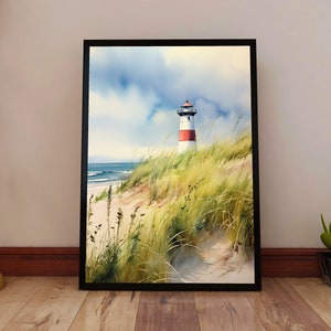 Lighthouse Wall Art - Coastal Watercolor Poster - Beach House Print - Nautical Home Decor - Ocean Landscape Artwork - Seaside Wall Print