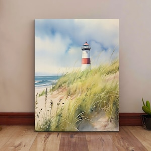 Lighthouse Canvas Print - Coastal Wall Art - Beach House Decor - Watercolor Lighthouse Painting - Nautical Canvas Art - Ocean Landscape