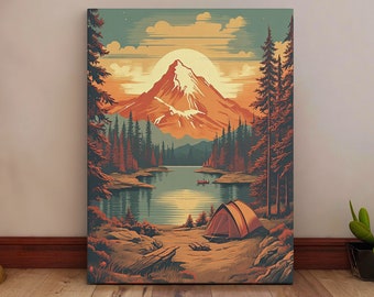 Retro Camping Canvas Print – Vintage Camping Wall Art, Outdoor Adventure Wall Art, Cabin Decor Gift for Campers