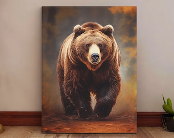 Grizzly Bear Canvas - Majestic Brown Bear Wall Art - Wildlife Artwork - Rustic Lodge Decor - Bear Painting - Cabin & Nature Wall Decor