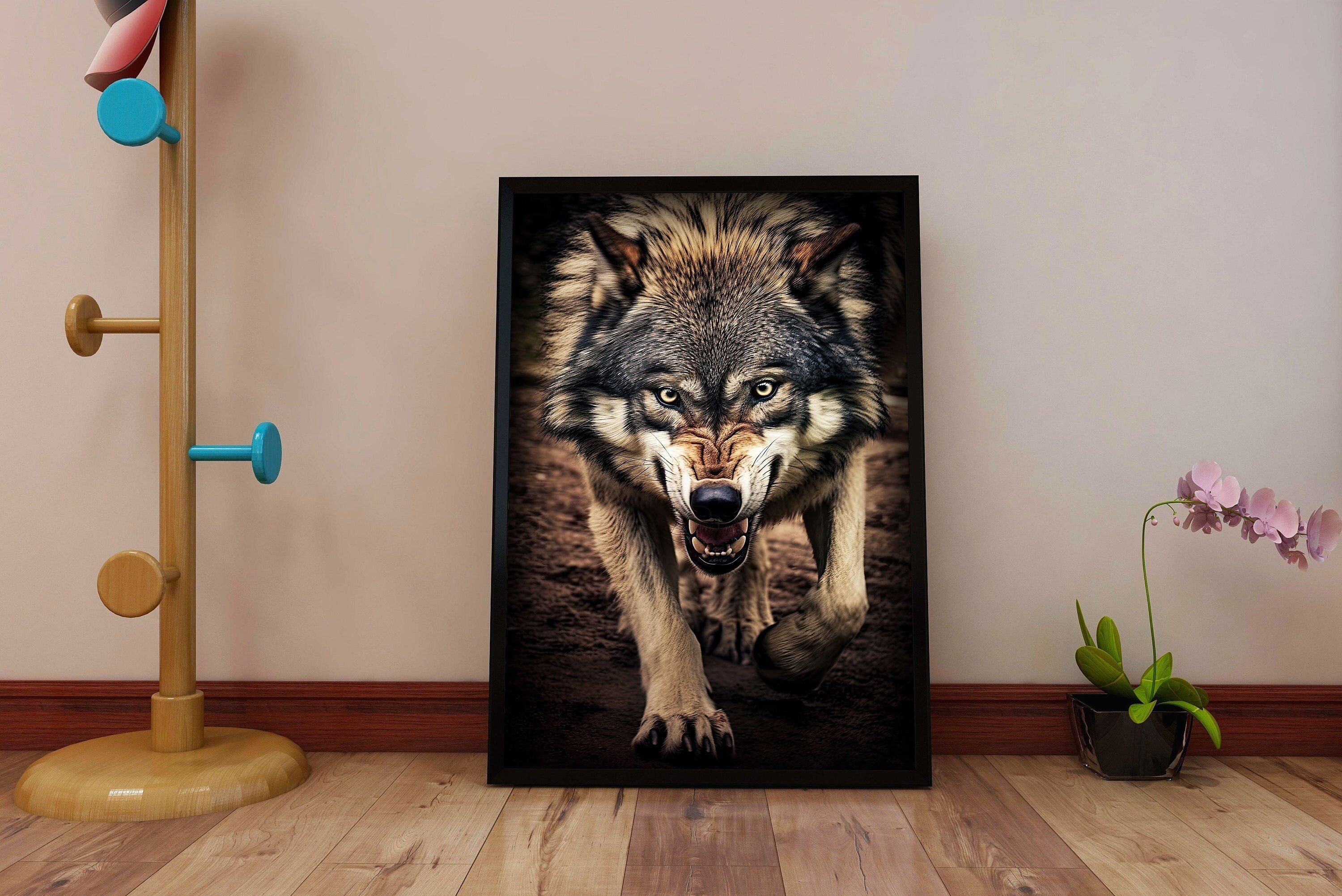 Angry Gray Wolf Poster - Fierce Wolf Wall Art - Wildlife Home Decor - Rustic Cabin Artwork - Alpha Predator Painting - Lodge Wall Print