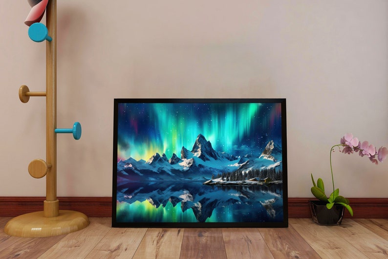 Aurora Borealis Northern Lights Over Mountains Northern Lights Wall Art