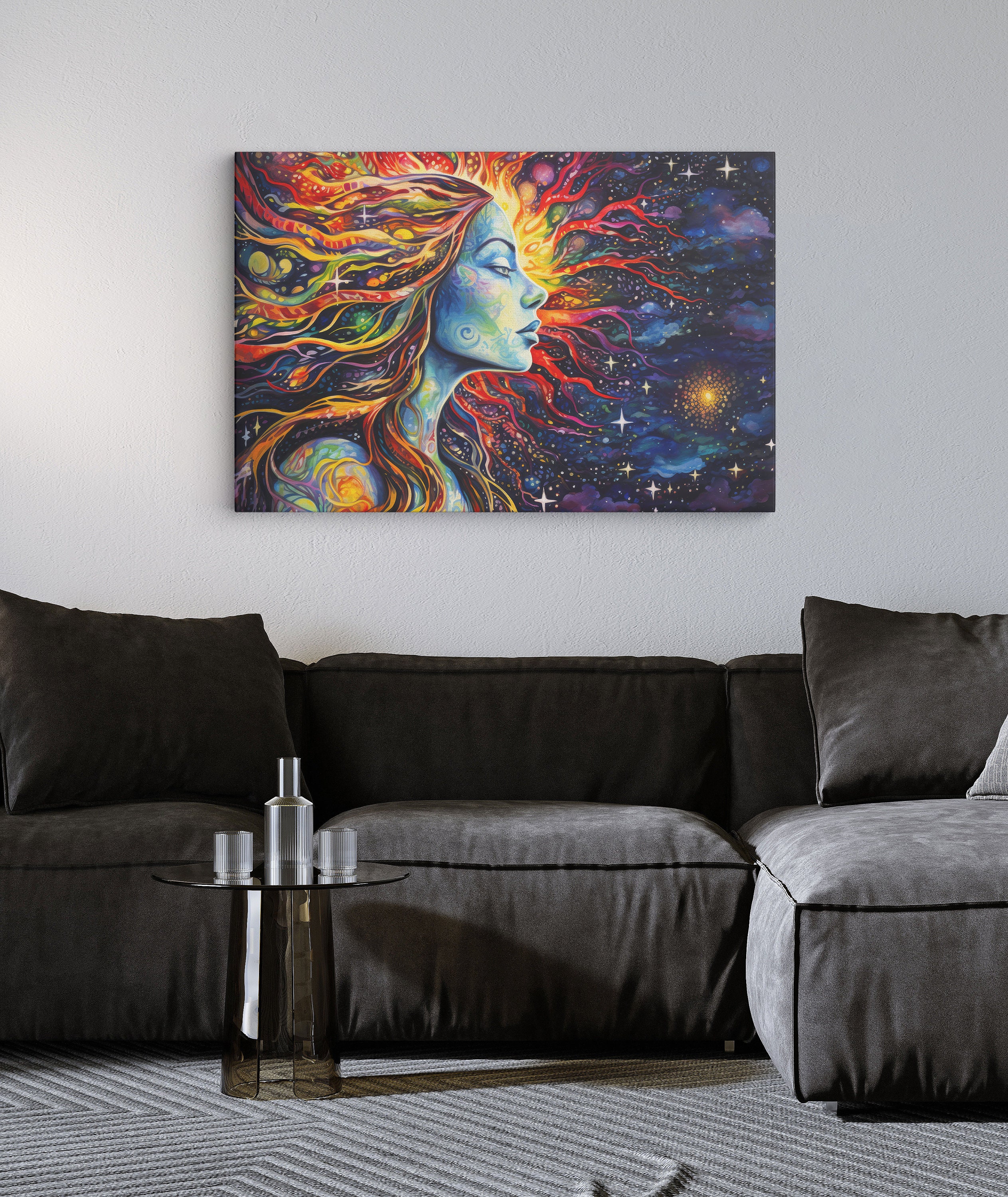 Psychedelic Goddess Canvas - Trippy Celestial Wall Art - Cosmic ...