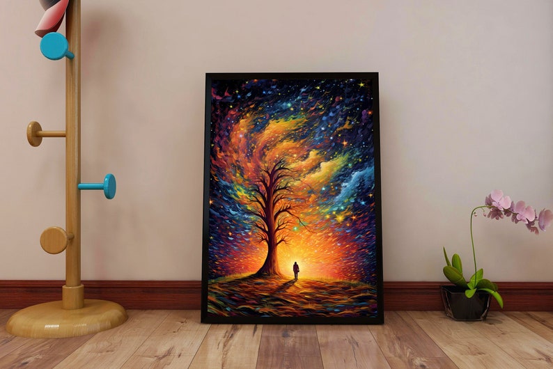 Psychedelic Trippy Night Sky Poster - Surreal Cosmic Tree Wall Art ...