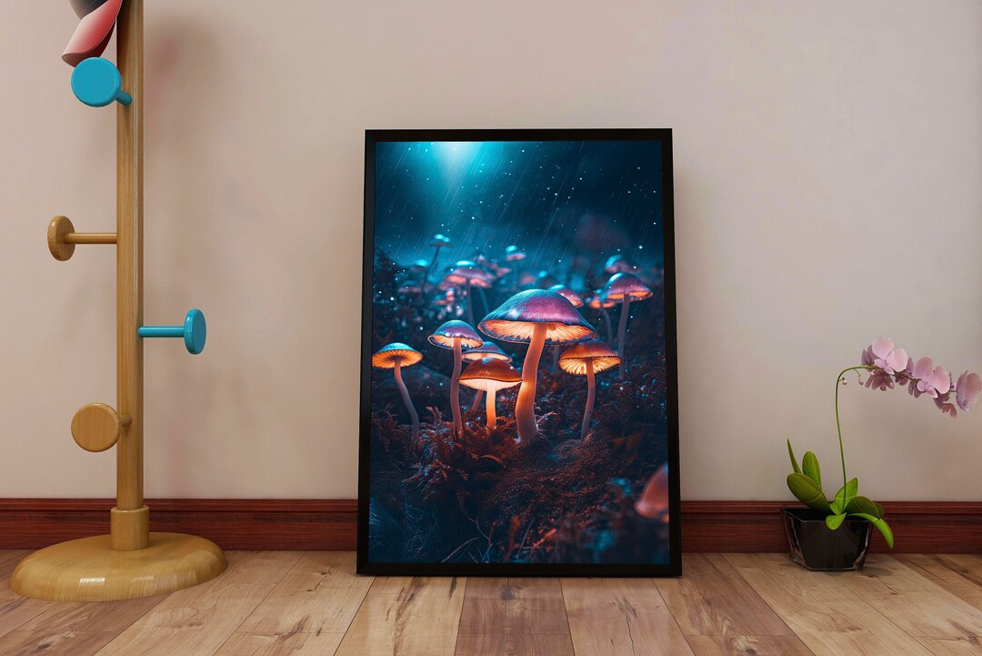 Glowing Mushroom Forest Poster - Psychedelic Fungi Wall Art - Trippy ...