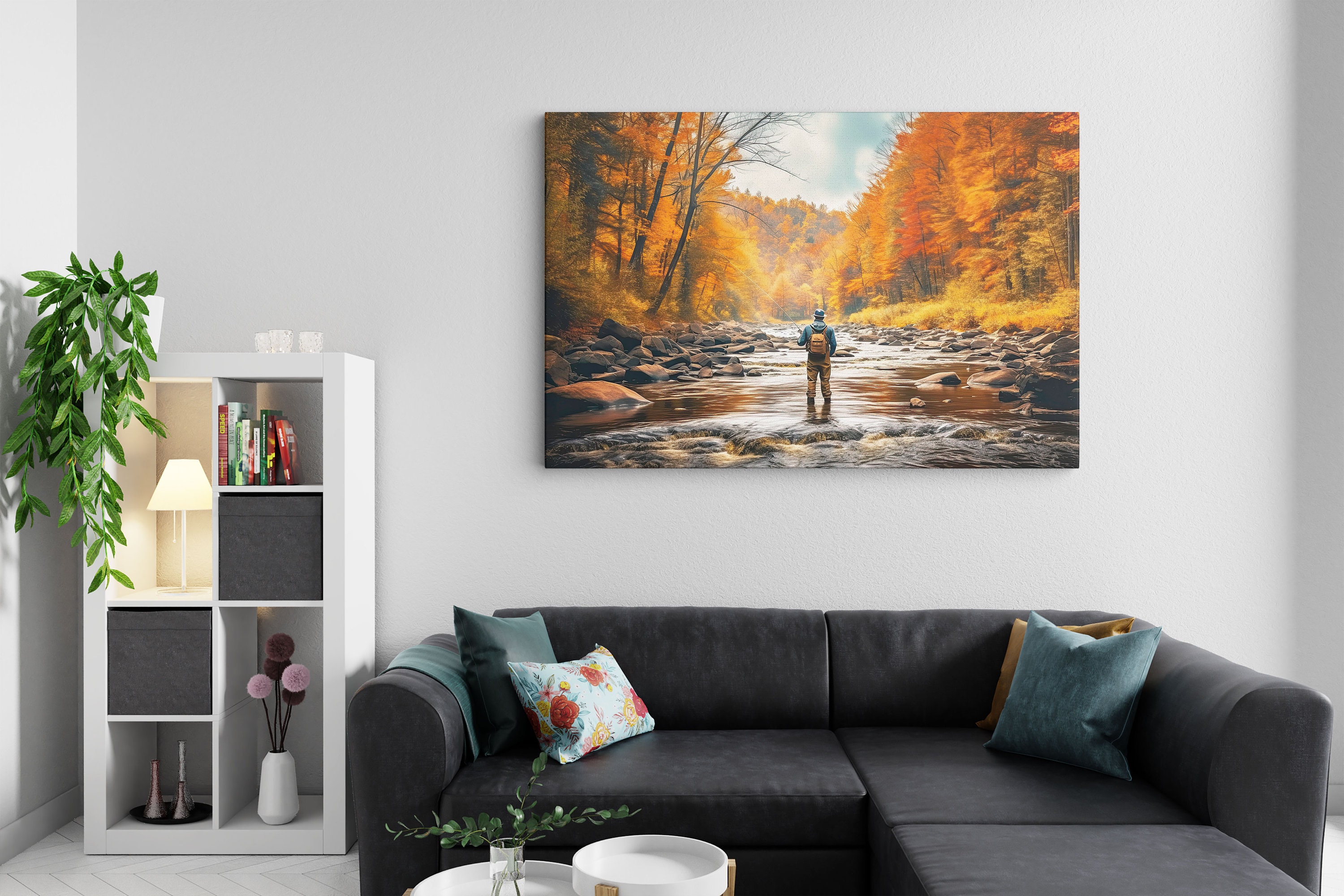 Fly Fishing on Rocky River Canvas Fly Fishing Canvas Fly Fishing Wall Art Fly Fishing Canvas