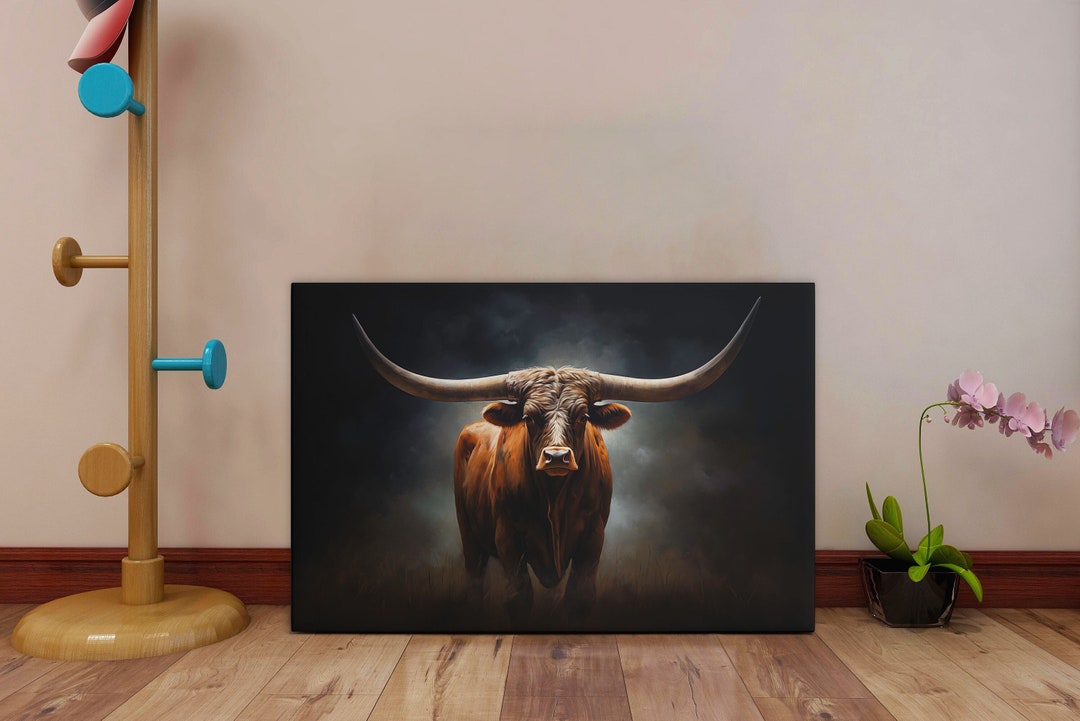 Texas Longhorn Canvas Longhorn Painting Texas Longhorn Cow Wall Art