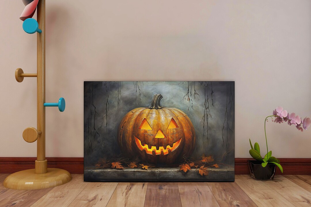 Spooky Jack O'lantern Canvas Vintage Halloween Wall Art Jack O Lantern ...