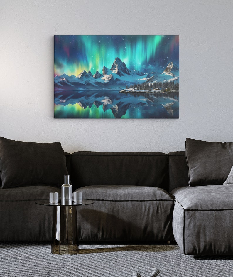 Aurora Borealis Northern Lights Over Mountains Canvas Northern Lights