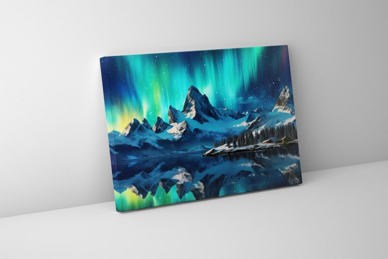 Aurora Borealis Northern Lights Over Mountains Canvas Northern Lights